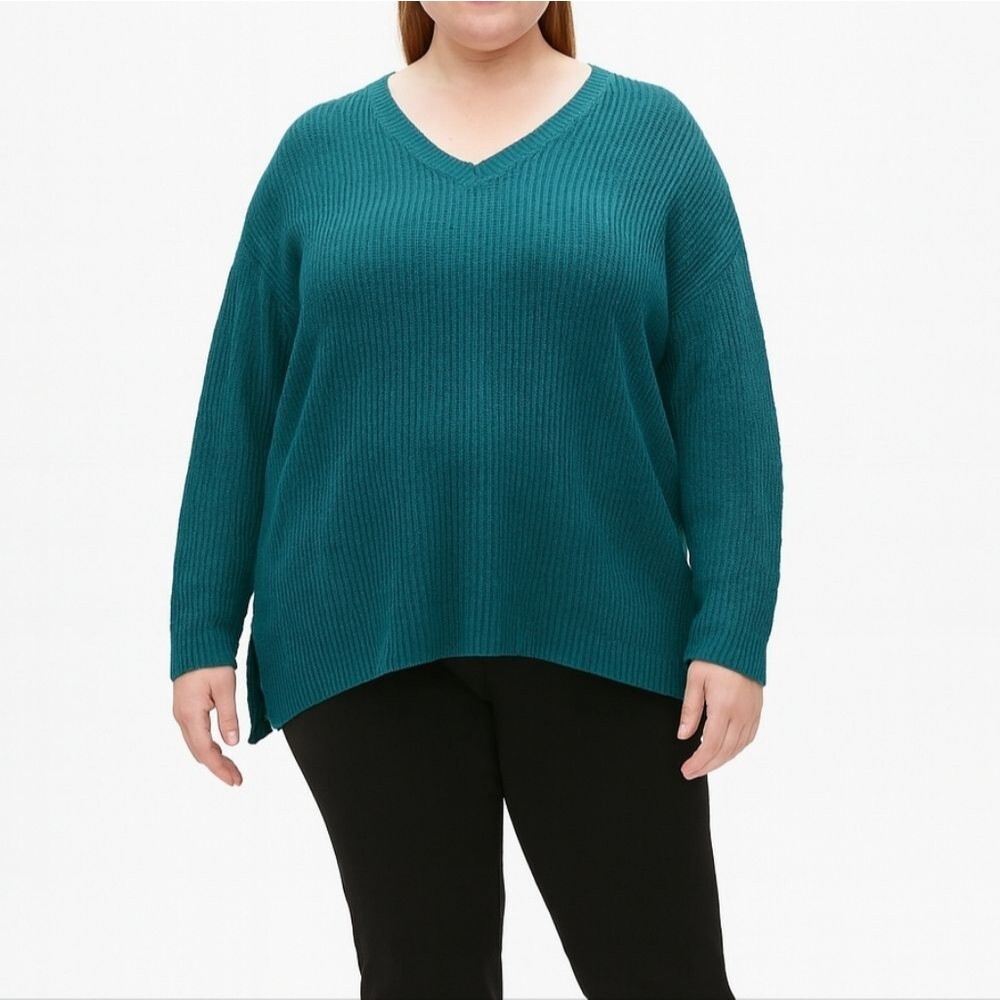 Woman Within Womens Teal Green Cable Knit Sweater Size L Doleman Casual Everyday